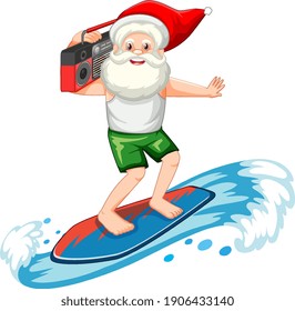Santa Claus surfing in summer theme on white background illustration