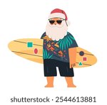 Santa Claus surfing tropical holiday theme colorful shirt sunglasses surfboard beach fun design