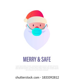 Santa Claus in surgical mask, protection from covid-19. Christmas in new normal. Flat gradient icon, vector illustration.