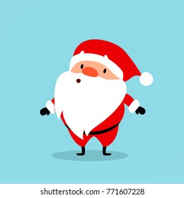 Santa Claus surprised. Cute emotional Christmas character. An element from the New Year collection. Vector illustration isolated on light blue background
