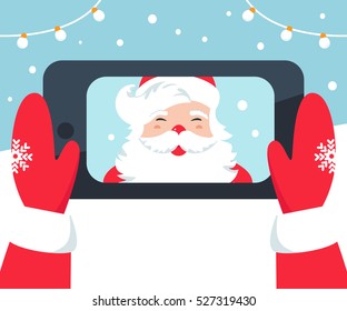 Santa Claus Taking Selfie Photo With Phone