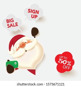Santa Claus taking selfie,Christmas sale web banner,vector illustration of online shopping website