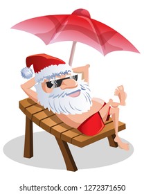 santa claus taking sun bath in beach vector
