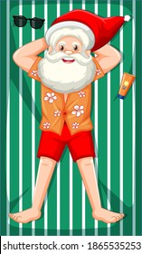 Santa Claus taking sun bath cartoon character isolated on white background illustration