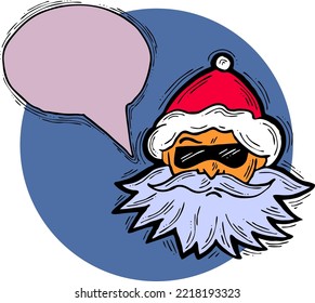 Santa Claus talking speech. Christmas, New Year frame for announcement, sale promotion, greeting message, chat. Text bubble frame template vector design. Hand drawn comic cartoon style illustration.