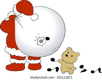 Santa Claus and Teddy Bear - Vector Illustration