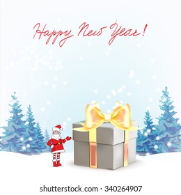 Santa Claus. Template greeting card Father Christmas hand points for a gift, sign your text isolated vector .