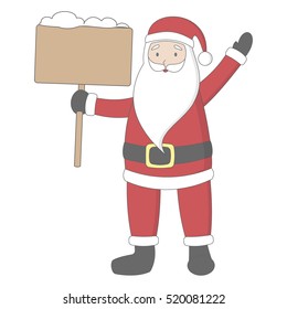 Santa Claus template. Isolated Santa with template space for text, decoration and others. Santa with wooden sign.