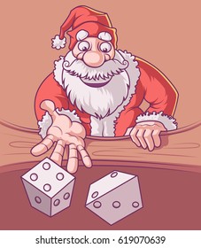 Santa Claus throwing Dices. vector Illustration.
