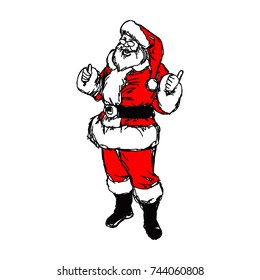 santa claus with thumb up vector illustration sketch hand drawn with black lines, isolated on white background