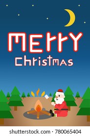 Santa Claus toast marshmallow on night sky background vector illustration.Merry christmas card.