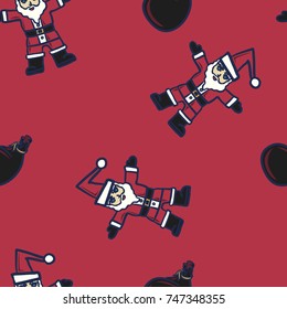 santa claus with toy bag seamless pattern on red