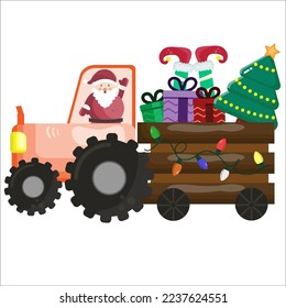 Santa Claus y Tractor Diseño Vectoral