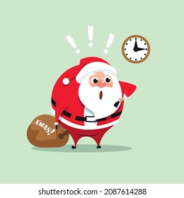 Santa Claus in traditional Christmas holiday merry santa clauses suit on green background. Happy New Year 2022 Christmas personage. Vector Illustration