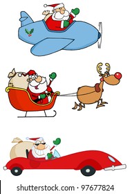 Santa Claus Transportation. Vector Collection