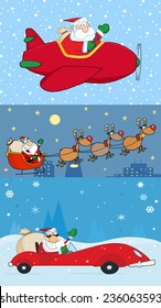 Santa Claus Transporting. Vector Collection Set