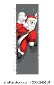 Santa Claus trapped in the chimney. The concept of Merry Christmas. Vector illustration in cartoon style.