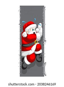 Santa Claus trapped in the chimney. The concept of Merry Christmas. Vector illustration in cartoon style.