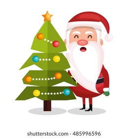 santa claus and tree merry christmas design
