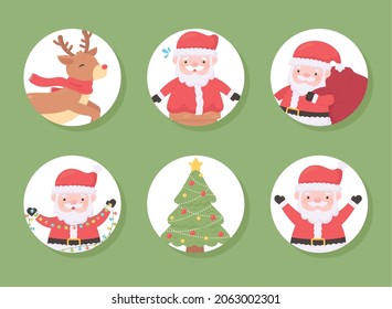 santa claus tree and reindeer, set