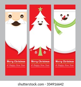 Santa Claus, Tree, Snowman Banner, Merry Christmas and Happy New year