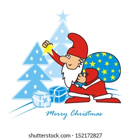 Santa Claus and tree, vector icon