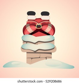 Santa Claus trying to go down the chimney vector illustration