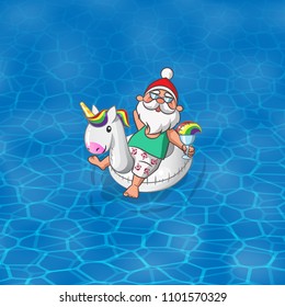 Santa Claus with Unicorn inflatable float sail along the sea