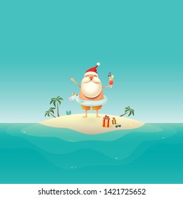 Santa Claus with Unicorn swim float celebrate summer at sandy island