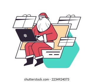 santa claus using laptop happy new year merry christmas holiday celebration concept