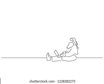 Santa Claus using a laptop isolated line drawing, vector illustration design. Christmas collection.