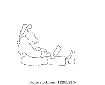 Santa Claus using a laptop isolated line drawing, vector illustration design. Christmas collection.