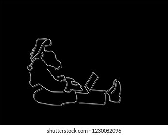Santa Claus using a laptop isolated line drawing, vector illustration design. 