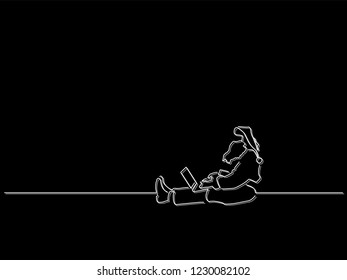 Santa Claus using a laptop isolated line drawing, vector illustration design. 