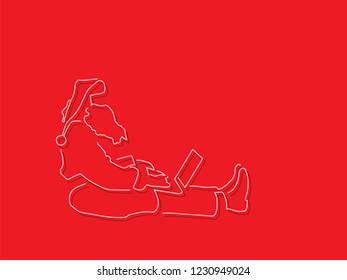 Santa Claus using a laptop isolated line drawing, vector illustration design. Christmas collection.
