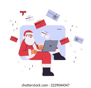 santa claus using laptop new year christmas holidays celebration concept horizontal