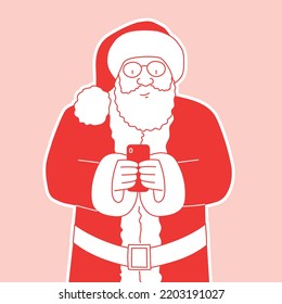 Santa Claus is using the phone. Retro vector illustration.