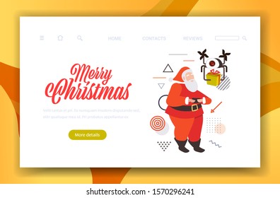 santa claus using remote control operating drone with gift box merry christmas happy new year winter holidays celebration concept horizontal greeting card vector illustration