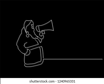 Santa Claus using a speaker isolated line drawing, vector illustration design. Christmas collection.