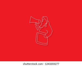 Santa Claus using a speaker isolated line drawing, vector illustration design. Christmas collection.