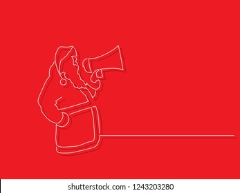 Santa Claus using a speaker isolated line drawing, vector illustration design. Christmas collection.