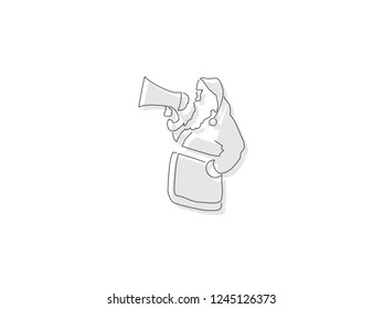 Santa Claus using a speaker isolated line drawing, vector illustration design. Christmas collection.