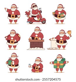 Conjunto de personajes de Navidades de dibujos animados de Vector de Santa Claus aislados sobre un fondo blanco.