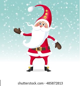 Santa Claus. Vector cartoon illustration in 3D style. Isolated character on a xmas snowfall background.