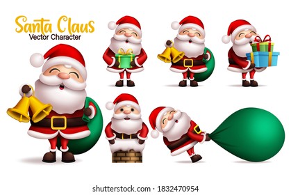 Santa claus vector character set. Santa claus characters in different gift giving pose and gestures isolated in white background for xmas holiday season 3d realistic design. Vector illustration.