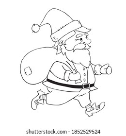 Santa Claus. Vector contour hand drawn illustration. New year and Christmas outline characters in doodle style, sketch. For greeting cards, calendars, prints, children's coloring book