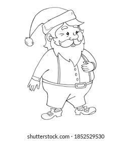 Santa Claus. Vector contour hand drawn illustration. New year and Christmas outline characters in doodle style, sketch. For greeting cards, calendars, prints, children's coloring book