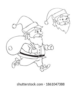 Santa Claus. Vector contour hand drawn illustration. New year and Christmas outline characters in doodle style, sketch. For greeting cards, calendars, prints, children's coloring book