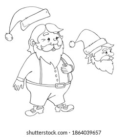 Santa Claus. Vector contour hand drawn illustration. New year and Christmas outline characters in doodle style, sketch. For greeting cards, calendars, prints, children's coloring book