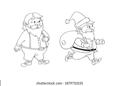 Santa Claus. Vector contour hand drawn illustration. New year and Christmas outline characters in doodle style, sketch. For greeting cards, calendars, prints, children's coloring book